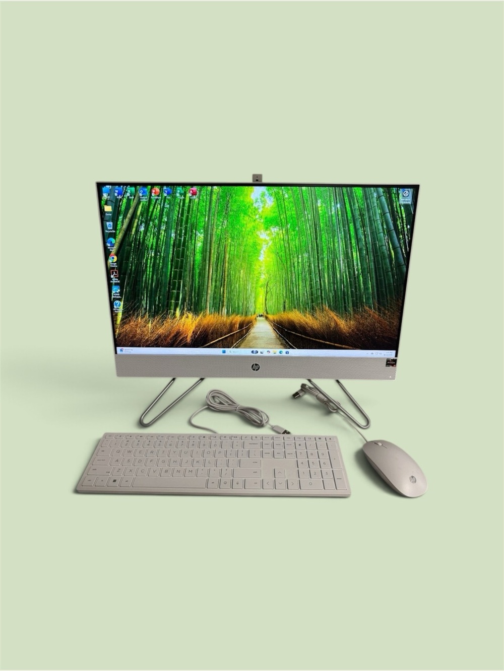 HP All-in-One Desktop with White Keyboard and Mouse